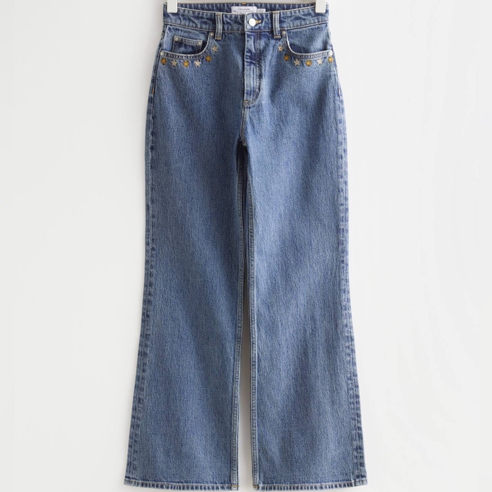 & Other Stories Embroidered Floral Flare Jeans High Waist Cropped Denim 2
